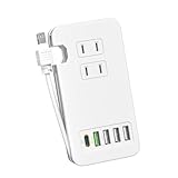 TOPWE 電源タップ USB-C Type-C usb付き PD 52W USB コンセント 延長コード USB-Cポート USB-A ポート ACコンセント搭載 ケーブル収納式 PSE技術基準 AC1400W出力 急速充電器 iPad iPhone Xperia Galaxyなど対応 ホワイト (USB-Cポート＋QC3.0ポート＋3つ USB-Aポート・電源タップ本体)