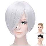 CaseEden コスプレ ウィッグ フルウィッグ 耐熱 さらさら ショート シルバー 銀色 明るめのシルバー WIG5381