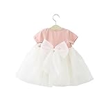 Pojour 夏 1-6歳キッズドレス 子供かわいいチュールワンピース プリンセスドレス 通気 綿 可愛いリボン付き ピンク(100cm)