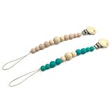 Amyster 2pcs Baby Silicone Teether Wooden Pacifier Clip Binky Clip Newborn Baby Girl/Boy Soother Cli