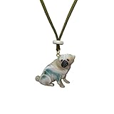 犬 パグ 夜光貝 レザー ペンダント (合皮 カーキー色)