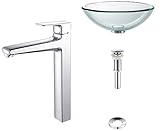Kraus C-GV-101-19mm-15500CH Clear 19mm thick Glass Vessel Sink and Virtus Faucet Chrome by Kraus