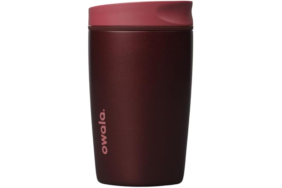 Owala SmoothSip Slider Insulated Coffee Tumbler - 355ml (12oz) Black Cherry | Reusable, Leak Proof, BPA Free | Double Walled 