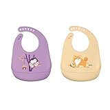 [AkayaAccent] スタイ 2枚セット お食事エプロン シリコン製 よだれかけ ベビービブ 赤ちゃん (フクロウと犬)