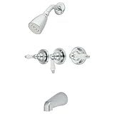 Kingston Brass KB238PL Tub and Shower Faucet with 3-Porcelain Lever Handle, Satin Nickel [並行輸入品]