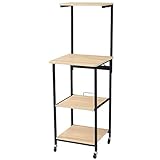 山善(YAMAZEN) キッチンラック オーク/ブラック 幅48×奥行47×高さ142.5cm レンジラック キャスター スリム コンセント付 DRW-48(OAK/SBK)