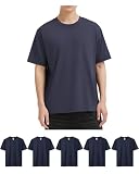 Sukinana 7.7oz tシャツ メンズ 半袖 綿100% 肉厚生地 3/5枚組 透けない 三本針 無地 ヘビーウェイト ティーシャツ 丸首 抗菌防臭 インナーシャツ 吸汗性 複数色選び (JP, アルファベット, L, ネイビー(5枚組))
