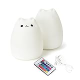 かわいい猫LED子供キッズベビー夜ライトランプマルチカラーシリコンソフトNursery Sensitiveリモート/タップコントロールベッドサイドランプ