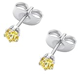 HSP ピアス サージカルステンレス 3mmジュエル ラウンドCZ シンプル キュービックジルコニア 1ペア ゴールデンイエロー メンズ レディース