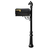 Qualarc Lewistonキャストアルミポストマウントメールボックスシステムwith Post、アルミメールボックス、FlutedベースとHorseheadフィニアル、ブラック、Ships in