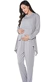 Smallshow レディース マタニティ 授乳パジャマ セット カーディガン 授乳用トップス スリープズボン US サイズ: X-Large カラー: グレー