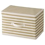 （まとめ） 不二貿易 蓋付インナーボックス ボーダー W380×D250×H250mm ベージュ 70026 1個 【×5セット】