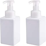 2 Pcs Foaming Soap Dispenser, 450ml (15oz) Refillable Pump Bottle Plastic for Liquid Soap, Shampoo, Body Wash (White)