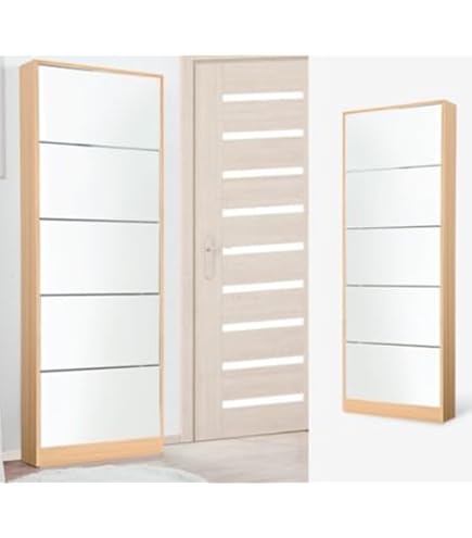Amazon｜vidaXL シューズキャビネット 2段 ミラー付き 63x17x67cm