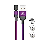 DAIAD USB A to Type-C マグネット式 充電ケーブル 1PIN 充電専用 着脱式 LED付き 防塵キャップ 首振り L字 360度回転 ナイロン編組 端子3個セット 0.5m (パープル)