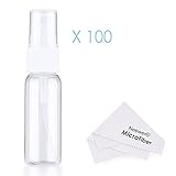 Neewer 100個の空クリアプラスチック ファイン ミスト スプレーボトルと2枚のマイクロファイバークリーニングクロス　20ミリリットルのポータブル詰替容器　エアーフレッシュナー、メークアップスプ