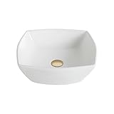 Kraus KCV-126-G Modern Elavo Ceramic Flared Square Vessel Bathroom Sink with Pop Up Drain, Gold/Whit