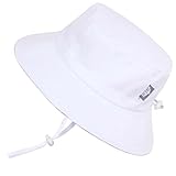 子供用 50+ UPF 日光予防帽子 Sun hat、サイズの調整可能、チン・ストラップ付き(バケツ帽子: L: 2-12年, 白い)