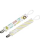 Pacifier Clip Set of 2 in Giraffes, Elephants & Stripes - Soothie Pacifier Clips by Polka Dot Moon