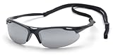 Pyramex Avante Safety Eyewear、シルバーミラーレンズとブラックフレームとコード安全