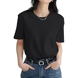 [Mmlnrc] Tシャツ レディース 半袖 [8.11オンス 綿100％ 厚手 透けない よれない]クルーネック 夏服 カットソー トップス 重ね着 丸襟 スポーツウェア カジュアル ゆったり 体型カバー 着痩せ おしゃれ 無地 快適 白tシャツ 黒tシャツ 春 夏 秋 (JP, アルファベット, M, 標準, 黒)