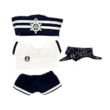 niannyyhouse　ぬい服 10cm　スカーフ　帽子　Tシャツ　パンツ　セーラー服　人形　着せ替え (White)