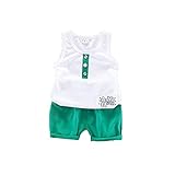 ベイビー服 男の子キャミソール Pojour ランニングシャツ 夏子供Ｔシャツ＋パンツ ボーイズかわいいボタン2セット　子供ギフト 綿 通気 グリーン 110cm