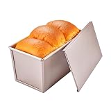 Bakeley 食パン型 1斤 長方形 蓋付き アルミニウム ノンスティック (L-21×10.9×10.2CM) パン盖付1Lb パン焼 （ローズゴールド)