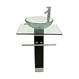 bathjoy 24 "バスルームPedestal強化クリアガラス容器シンクVanity with蛇口コンボ