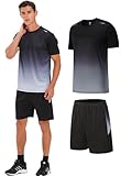 [ATCGAUG] スポーツウェア メンズ 半袖 夏服 ランニングウェア ジャージ メンズ 上下セット Tシャツ ショートパンツ トレーニングウェア 部屋着 吸汗速乾 通気 (グレー, L)