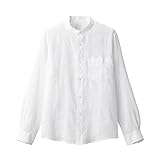 無印良品 フレンチリネン洗いざらしスタンドカラーシャツ 白 紳士M 15126217