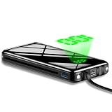 モバイルバッテリー 大容量 30000mAh 4本ケーブル内蔵 4台同時充電 LED照明ライト スマホ充電器 携帯充電器 最大2.1A出力 PSE技術基準適合 回路保護 旅行/出張/停電