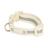 【Ubongpet】無料お名前番号入り 夜間光反射 犬 猫 純綿 首輪 (3. アイボリー, XS)