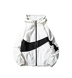 [ＺＨＯＮＧＪＵＥ] レディース ジャケット 長袖 ジャンパー ゆったり フード付き アウター 春 秋 スポーツウェア 切り替え ウィンドブレーカー ジップアップ 羽織り 春服(8ホワイト)