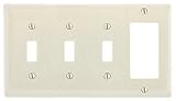 Bryant Electric NP326LA Wallplate, Nylon, Standard Size, 4-Gang, 3 Toggle, 1 Decorator/GFCI, Light A