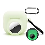 AirPods第4世代用 Airtagホルダー付きグローグリーン、Airpod 4 Airtagカバー、キーチェーン付きAirpod 4 Gen 2024用キャリーケース、紛失防止、夜間発光。
