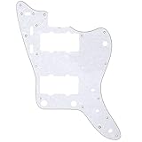 Musiclily Pro 13穴 JM ジャズマスターター用ピックガード日本製 Fender Japan Jazzmasterエレキギター用、ホワイトパール4P