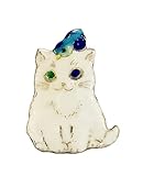 【UncleZ】ねこの七宝焼ミニブローチ（青い小鳥・白）