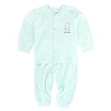 YUEGUANG キッズ パジャマ ベビー服 長袖 子どもルームウェア キッズ肌着 優れた通気性　前開きセット無地 可愛い 春秋 カジュアル (80cm, グリーン)
