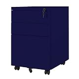 MR-STORE　３段スチールワゴン　鍵付き　オールロック (ネイビー)