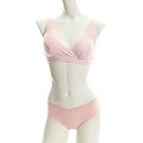 spinas (スピナス) マタニティ ブラジャー 上下セット 授乳ブラ ノンワイヤー インナー クロスオープン ブラジャー 産前 産後 ハーフトップ (M, ピンク)