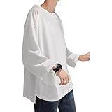 [Hiboss] tシャツ メンズ 長袖 半袖 大きいサイズ 無地 厚手 ラウンドカット おしゃれ ゆったり 冬服 メンズ ロンT 白2XL