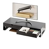 金属ブラケット 台机上台パソコンモニター置き台 スタンド 卓上モ 引き出し台 卓上デスクシェルフpc台ディスプレイ デスクシェルフ (ブラック,60*10.7*21cm)