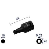 長堀工業:ナック ヘキサゴンレンチソケット ショートタイプ 差込角9.52x対辺10mm 310C 型式:310C
