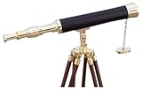 Hampton Nautical Floor Standing Brass/Leather Harbor Master Telescope, 42", Brass [並行輸入品]