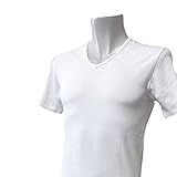 発熱する綿95% メンズ インナー 半袖 Vネック ホワイト S M L LL 薄手 吸湿発汗 静電気防止 ストレッチ 綿 秋 冬(L ホワ