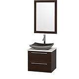 WyndhamコレクションAmare 24 "シングル洗面化粧台でエスプレッソ、ホワイト人工石カウンタートップ、ブラックGraniteシンク& 24 "ミラー