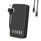 TOPWE 電源タップ USB-C Type-C usb付き PD 32W USB コンセント 延長コード USB-Cポート USB-A ポート ACコンセント搭載 ケーブル収納式 PSE技術基準 AC1400W出力 急速充電器 USB Cケーブル付き ノートPC MacBook iPhone 対応 (USB-C＋QC急速ポート＋３USB-A・ブラック)