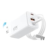 TOPADRE 65W 充電器 Type-C 【軽量·折畳式プラグ·三台同時充 電·GaN技術·PSE認証】急速充電器 1.5mケーブル一体型 ナイロン編み 断線防止 PD充 電器 ノートPC用 ACアダプター 安全で低温PD3.0/QC4.0/PPS/SCP規格/PSE認証済 MacBook/タブレットPC用/ノートpc/iPad/iPhone16/Androidなど対応 出張·旅行 白