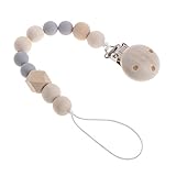 Manyao ニップルホルダービーズ付き木製の赤ちゃんのおしゃぶりのクリップチェーン乳首のリーシュストラップのおしゃぶりのクリップお尻鎖 (グレー)